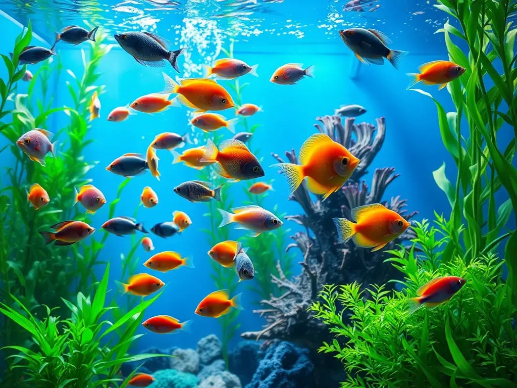 A vibrant image showcasing a healthy river ecosystem with diverse aquatic plants and fish species, reflecting the positive impact of the association's conservation efforts.